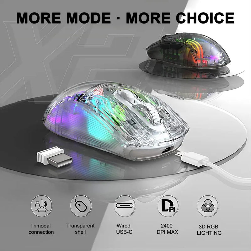Mouse sem fio transparente Bluetooth RGB